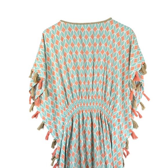 SKEMO Kaftan Dress Beach Cover Up Fringe Beads Embroidered Size Small - Picture 4 of 14